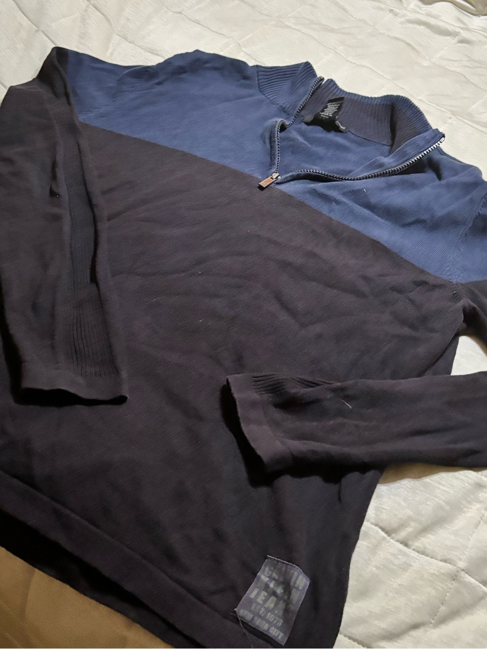 Calvin Klein Two-Tone Quarter-Zip Sweater - Navy and Dark Blue